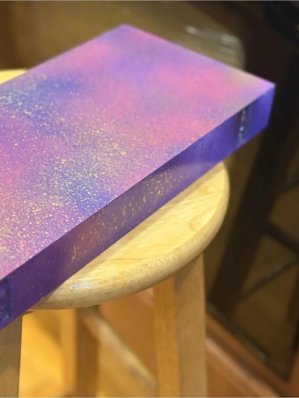 Purple with metallic gold & Pink splash-floating wall shelf with Rhinestone Trim